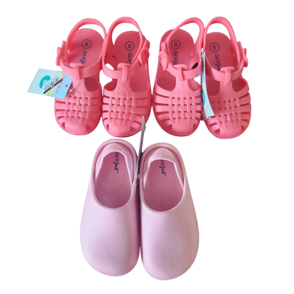 Kids Girls Cat And Jack Kids Lot Of 3 Pair Pink Sandals Shoes Cat & Jack  Size 8 - Picture 5 of 5